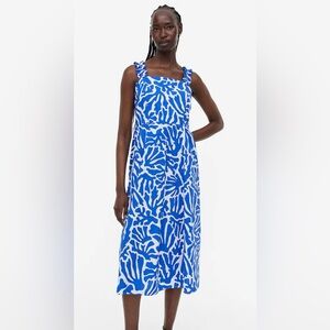 H&M Vibrant Blue and White Patterned Midi Dress, size S
